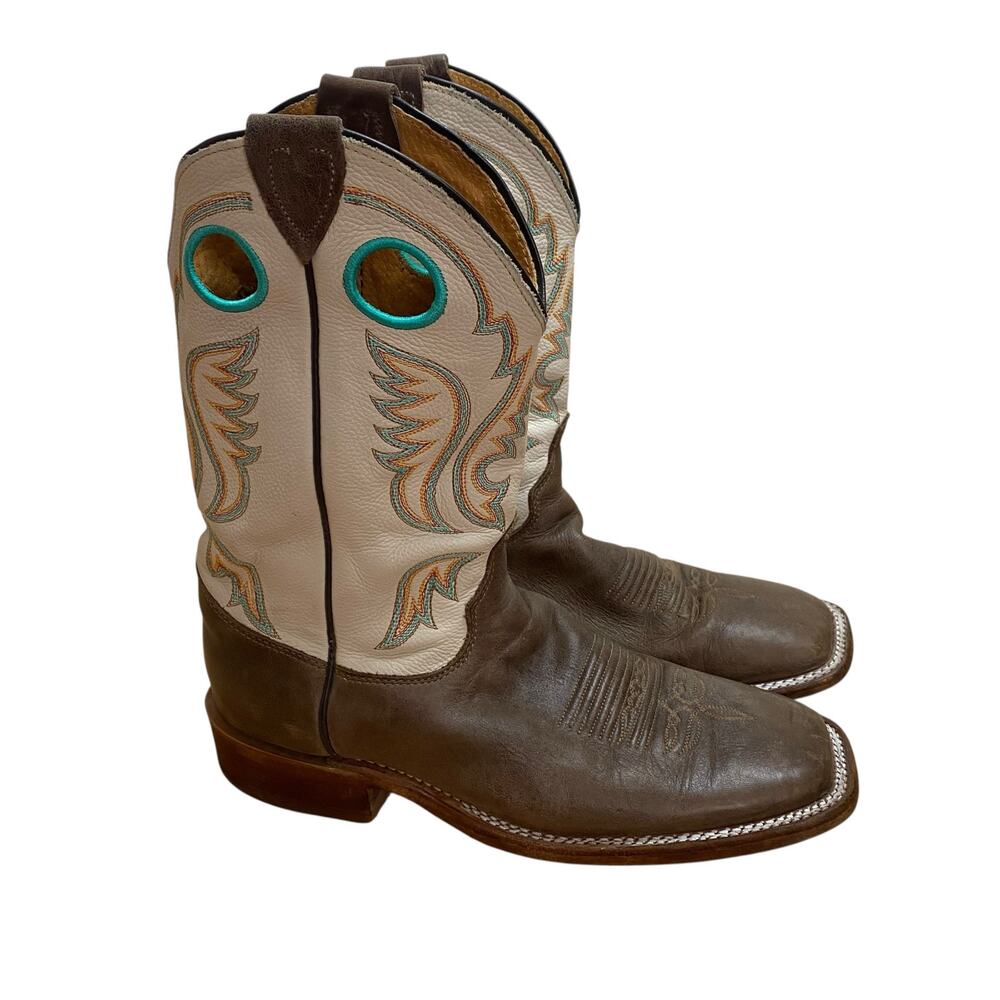 Justin Boots Mens 8 D Bent Rail Square Toe Brown Leather Cowboy Western BR313